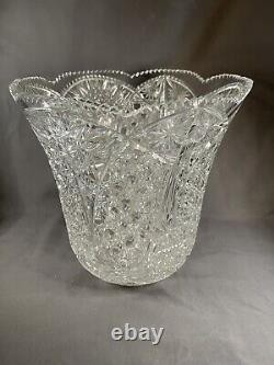 HUGE Antique ABP Brilliant Round Cut Glass Centerpiece Vase hobstar Sawtooth 10