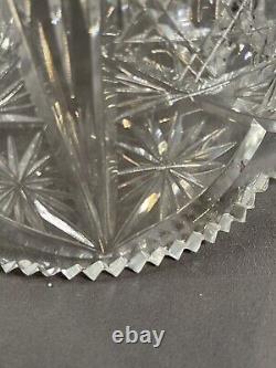 HUGE Antique ABP Brilliant Round Cut Glass Centerpiece Vase hobstar Sawtooth 10