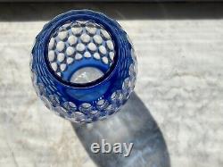 Haida Blue cut to clear Glass Crystal Vase Bohemia Vintage Johann Oertel 1920s
