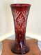 Hand Cut Bohemian Style Crystal Vase Cased Ruby Red Overlay Cut To Clear Glass
