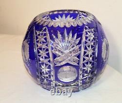 Handmade Czechoslovakia Bohemian cut to clear cobalt blue centerpiece bowl vase