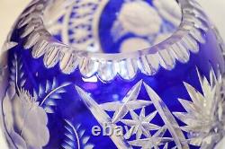 Handmade Czechoslovakia Bohemian cut to clear cobalt blue centerpiece bowl vase