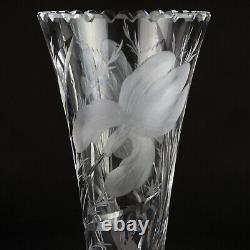 Hawkes Gravic Cut Iris Large Fluted Vase, Signed Antique ABP Brilliant Cut 11