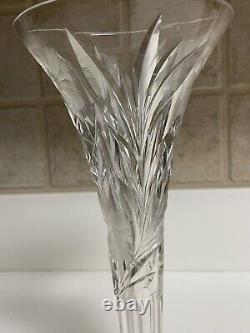 Hawkes Gravic Glass Floral Engraved and Leaf Cut Crystal Trumpet Vase