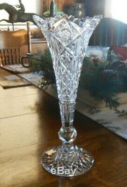 Hawkes Signed Brilliant Cut Glass Vase Trumpet Style 12 Exceptional