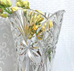 Heavy Cut Crystal Vase Light Reflective Vintage 12 tall