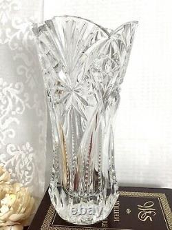 Heavy Cut Crystal Vase Light Reflective Vintage 12 tall