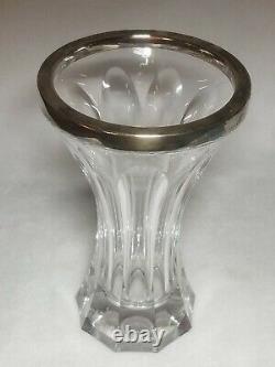 Heavy Paneled Cut Glass Vase With Hallmarked Sterling Silver Rim