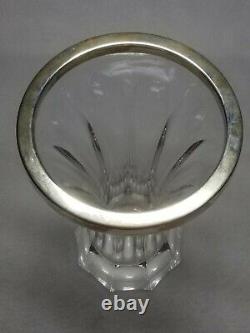 Heavy Paneled Cut Glass Vase With Hallmarked Sterling Silver Rim