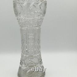 Higgins Seiter Crystal Vase 10 Corset Style Sunflower Brilliant Fine Etching