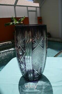 High Quality Hand Cut Lavender Purple Cut To Clear Bohemian Lead Crystal Vase