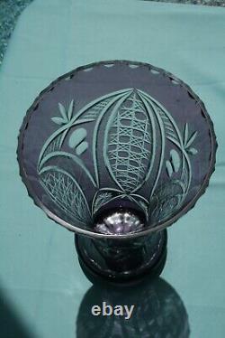 High Quality Hand Cut Lavender Purple Cut To Clear Bohemian Lead Crystal Vase