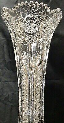 Huge Antique Abp Signed Clark 18 Camellia Pattern Super Heavy Cut Glass Vase