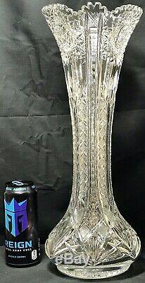 Huge Antique Abp Signed Clark 18 Camellia Pattern Super Heavy Cut Glass Vase
