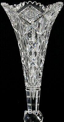 Huge Antique Abp Signed Hawkes 16 Navarre Pattern Super Heavy Cut Glass Vase