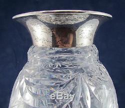 Huge Antique Silver Bohemian Hand Cut Crystal Footed Vase 13 3/4 Germany c. 1880