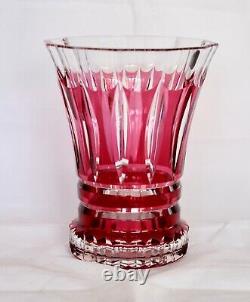 IMPRESSIVE MCM 1950s VAL ST LAMBERT CRYSTAL VASE RUBY CUT TO CLEAR signed PU