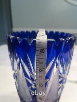 Imperlux Bohemian Cobalt Blue Cut To Clear Lead Crystal Glass Vase
