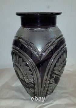Important Antique Art Deco Cut To Clear Glass Vase French Czech