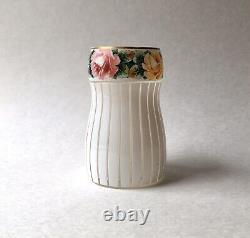 Impressive Antique Bohemian Enameled Cut Glass Vase Moser Cased White with Roses