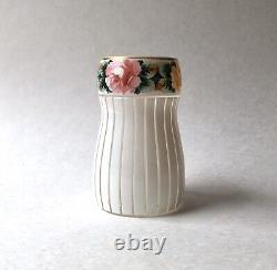 Impressive Antique Bohemian Enameled Cut Glass Vase Moser Cased White with Roses