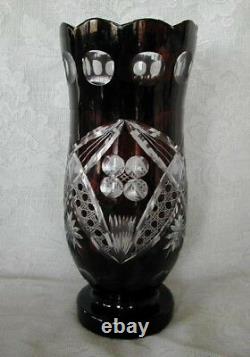 Impressive Collectible Large Dark Ruby Red Blown Glass Hand Cut-to-Clear Vase