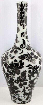 Impressive Collectible Large Frosted Cut To Black Glass Vase 21