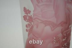 Ingrid Art Glass Cut to Clear Cameo Glass Cranberry Geisha Vase Signed
