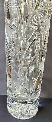 JOSEF SVARC XL CZECH BOHEMIAN CRYSTAL Hand Cut Vase Signed Glass Mid-Century
