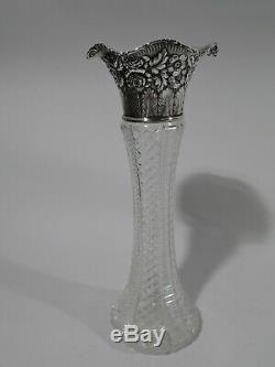 Jacobi & Jenkins Vase American Brilliant Cut Glass ABC & Sterling Silver