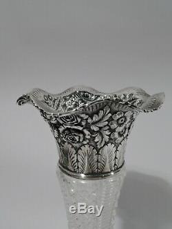 Jacobi & Jenkins Vase American Brilliant Cut Glass ABC & Sterling Silver