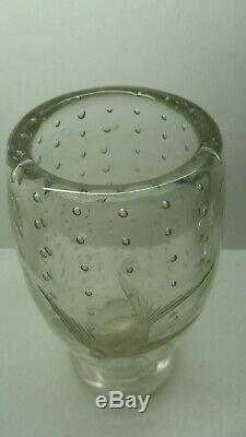 Johansfors Control Bubble Crystal Cut Glass Etched Fish Vase Vintage MID Century