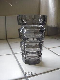 Josef Hoffman/Czech/smoky grey/Moser/ cut glass vase 6 in
