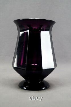Josef Hoffman Wiener Werkstatte Moser Deep Amethyst Facet Cut Glass Vase C. 1920
