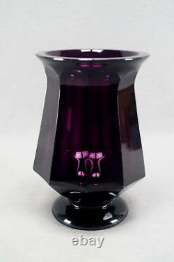 Josef Hoffman Wiener Werkstatte Moser Deep Amethyst Facet Cut Glass Vase C. 1920