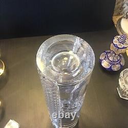 Joseph Svarc Deco Crystal Vase Engraved Cut Glass 11 MCM Signed Zertova