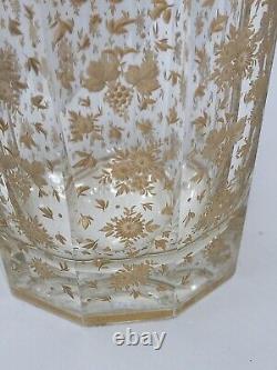 Josephinenhutte Intaglio Etched Gold Floral 7 3/8 Inch Cut Glass Vase 1800's