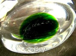 KOSTA ART GLASS SAILBOAT VASE WHEEL CUT w GREEN BOTTOM VICKE LINDSTRAND