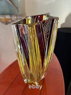 Karl Palda Art Deco crystal cut Czech glass vase