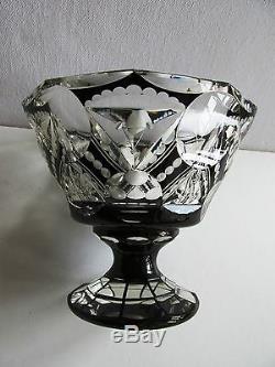Karl Palda Bohemian Modernist Art Deco Black Enameled Hand Cut Glass Vase 1930