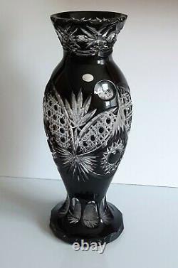 LARGE RUSSIA CASED CUT TO CLEAR CRYSTAL VASE, BLACK, ca, 15 3/5 tall