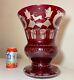 Large Quality Handmade Moser Cut To Clear Ruby Red Crystal Glass Etched Vase