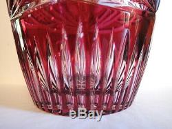 LAUSITZER Hand Cut Crystal Vase CRANBERRY Bohemian EAST GERMANY Sawtooth ROSES