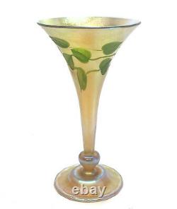 LCT Louis Comfort Tiffany Heart Vine Intaglio Cut Glass Trumpet Vase #1534-589M
