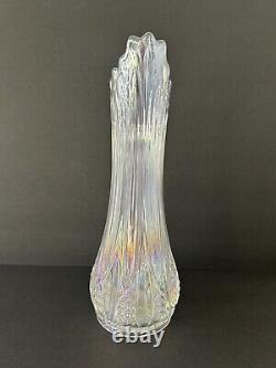 LE Smith Clear Iridescent Swung Vase Diamond Cut Pinched Base Carnival Glass 14