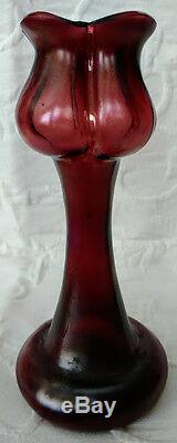 LOETZ 1880 Rare Art Nouveau Purple Iridescent Tulip Form Vase Blown & Cut Glass