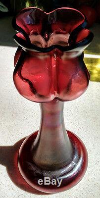 LOETZ 1880 Rare Art Nouveau Purple Iridescent Tulip Form Vase Blown & Cut Glass