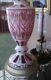 Lqqk! C1890 Bohemian Art Cut Red White Color Glass Antique Lamp With Shade