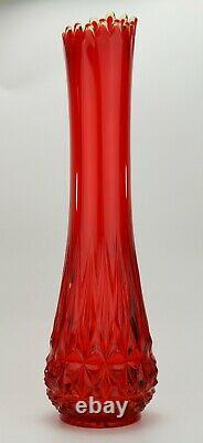 L E Smith Glass Swung Stretch Vase 23 Tall Ruby Red Simplicity Diamond Cut Base