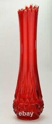 L E Smith Glass Swung Stretch Vase 23 Tall Ruby Red Simplicity Diamond Cut Base